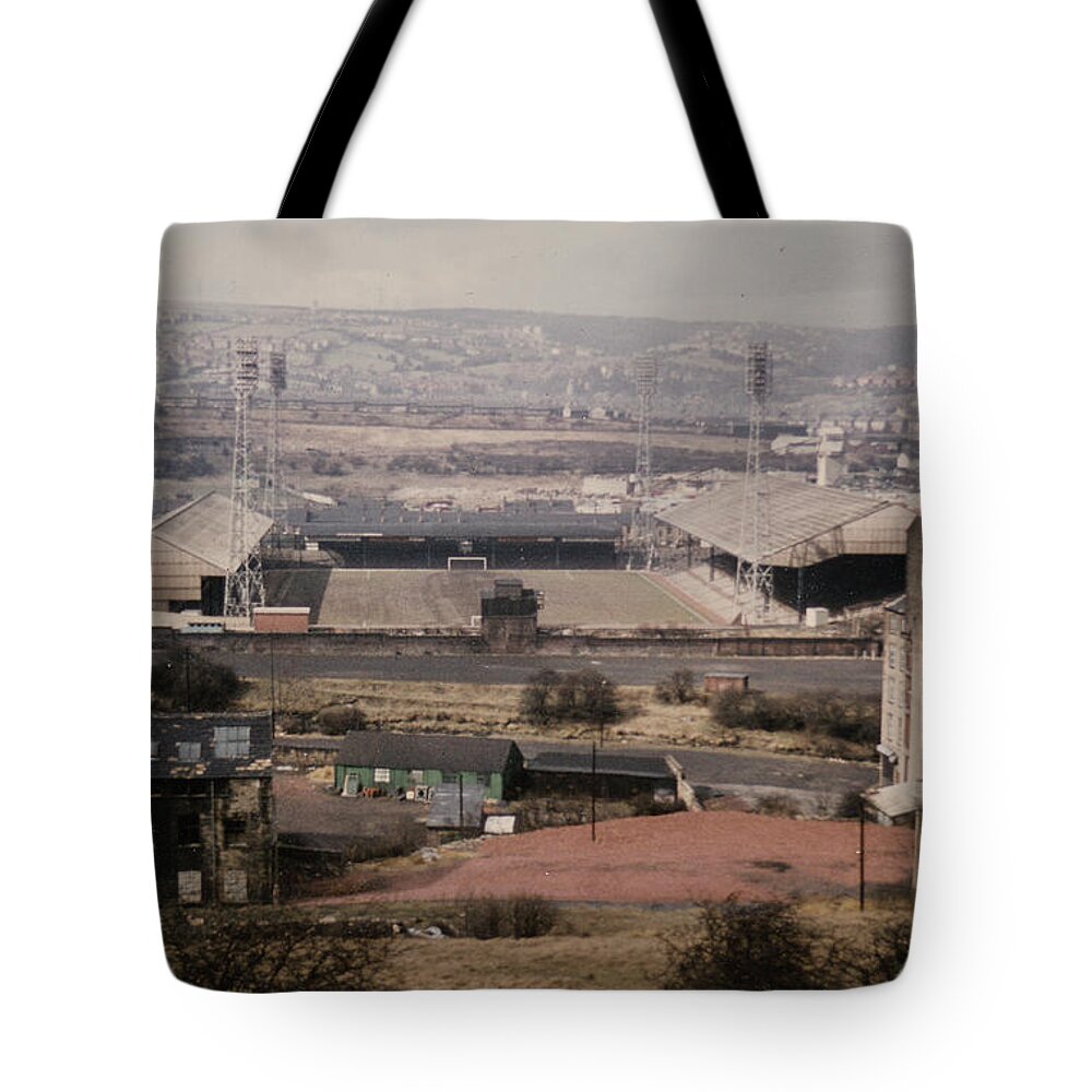  Tote Bag featuring the photograph Huddersfield Town - Leeds Road - Aerial View 1 - 1970s by Legendary Football Grounds