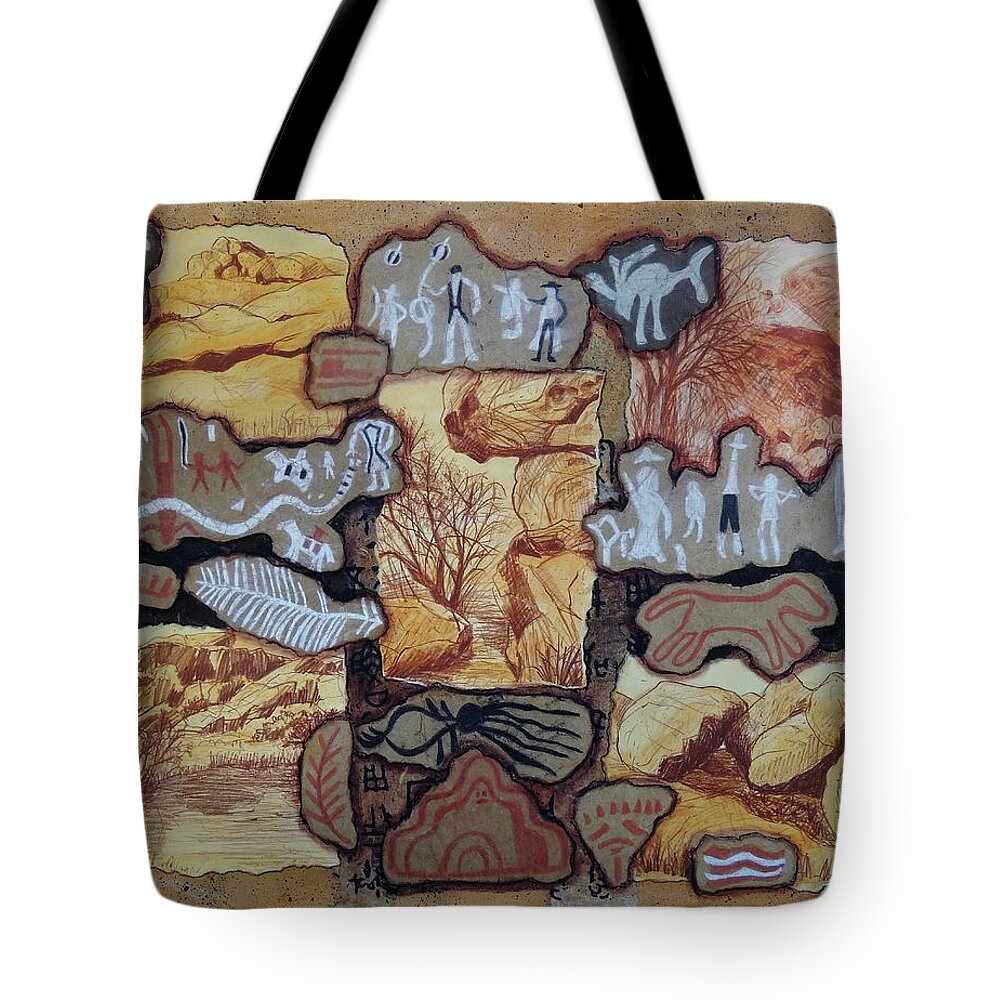 Hueco Tanks Tote Bag featuring the drawing Hueco Tanks by Candy Mayer