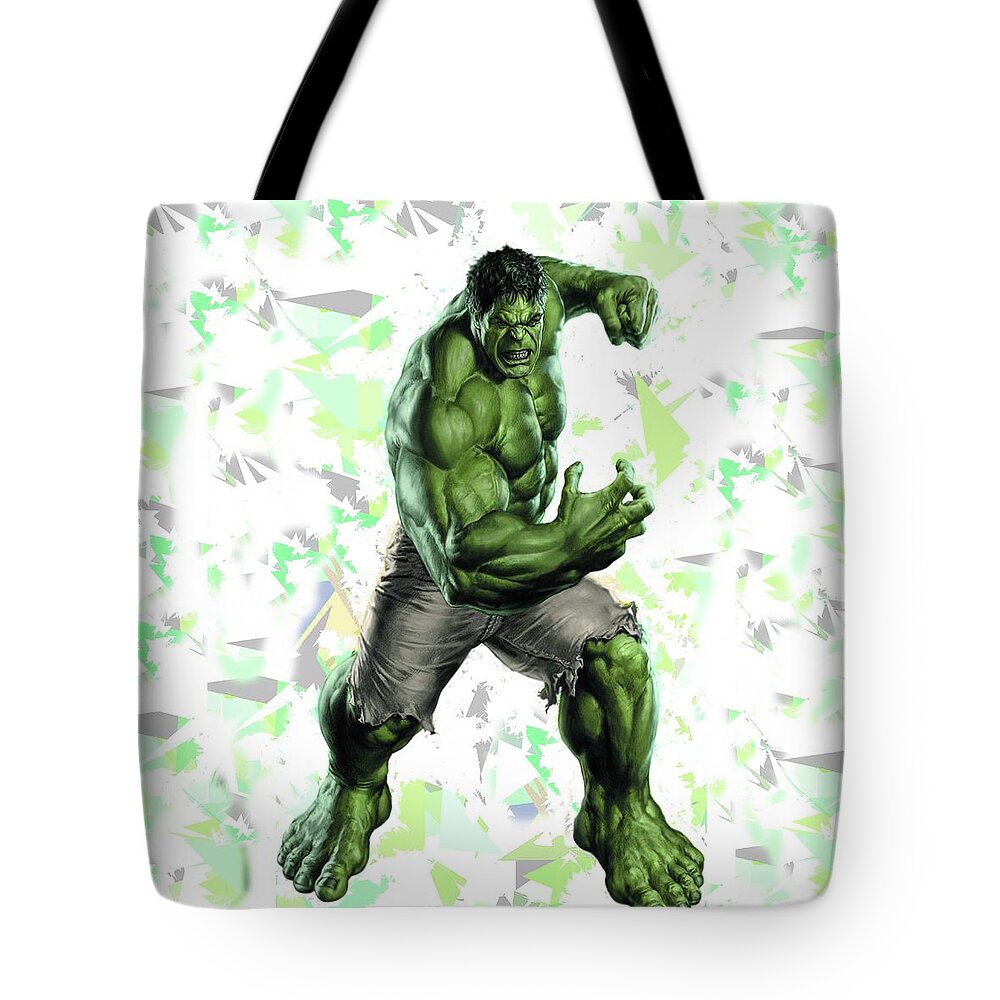 Hulk Tote Bag featuring the mixed media Hulk Splash Super Hero Series by Movie Poster Prints