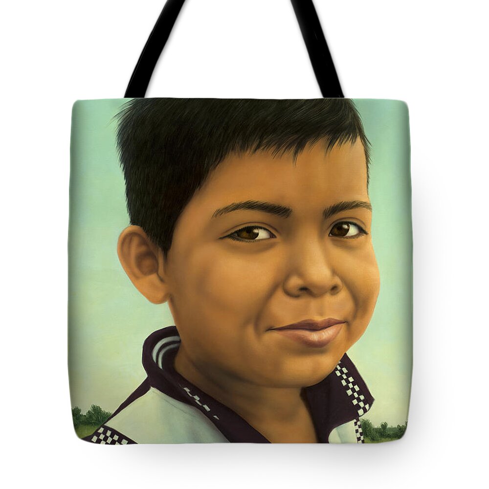 Boy Tote Bag featuring the painting Human-Nature #43 by James W Johnson