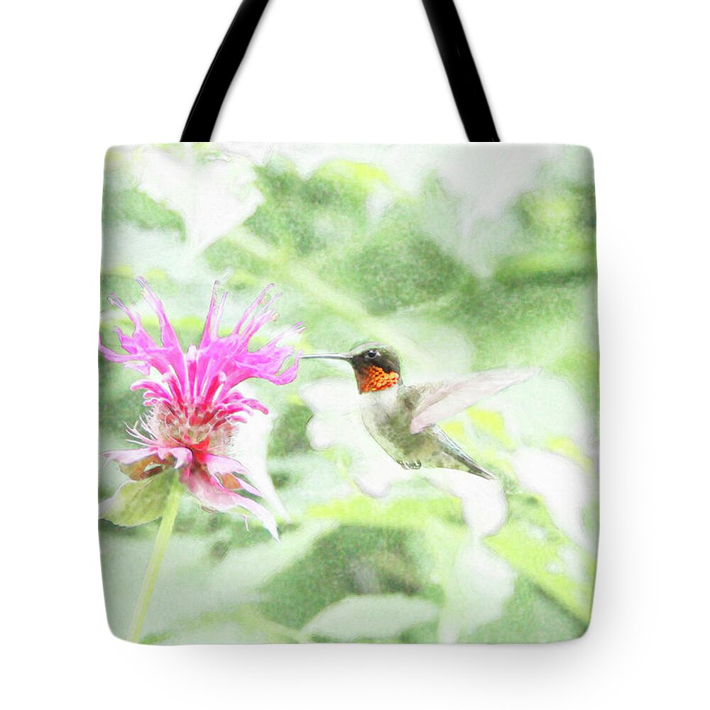 Humming Bird Tote Bag featuring the photograph Humming Bird and Bee Balm by David Stasiak