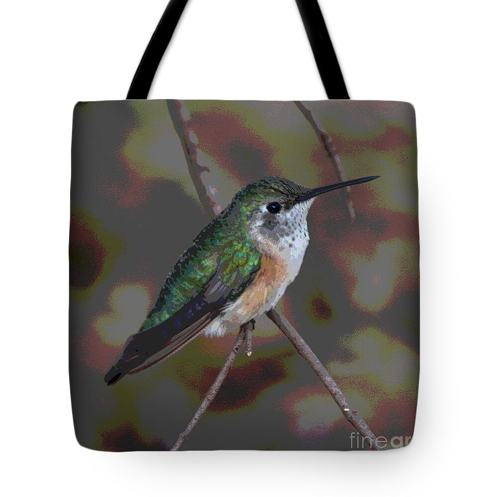 Humming Bird Tote Bag featuring the digital art Humming Bird Perch by Jack Ader