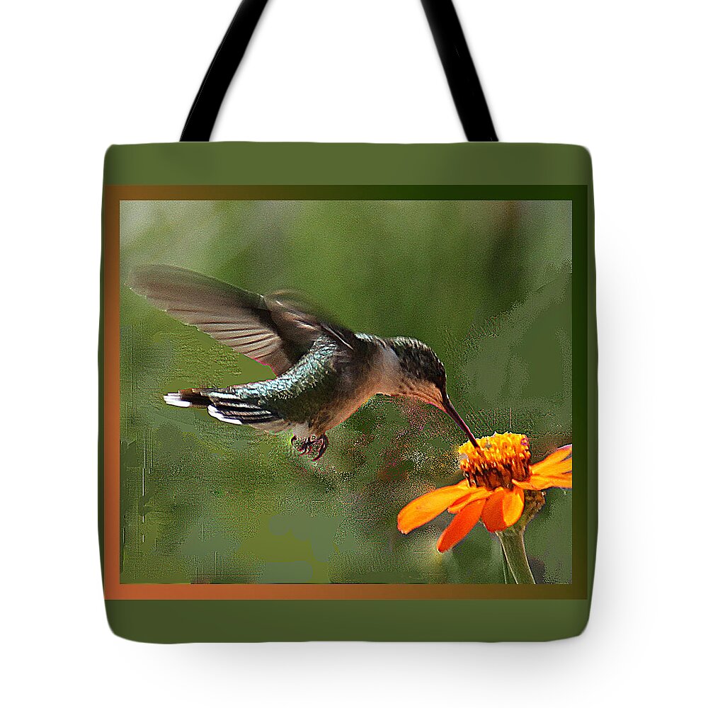 Green Tote Bag featuring the photograph Hummingbird Art by Suanne Forster