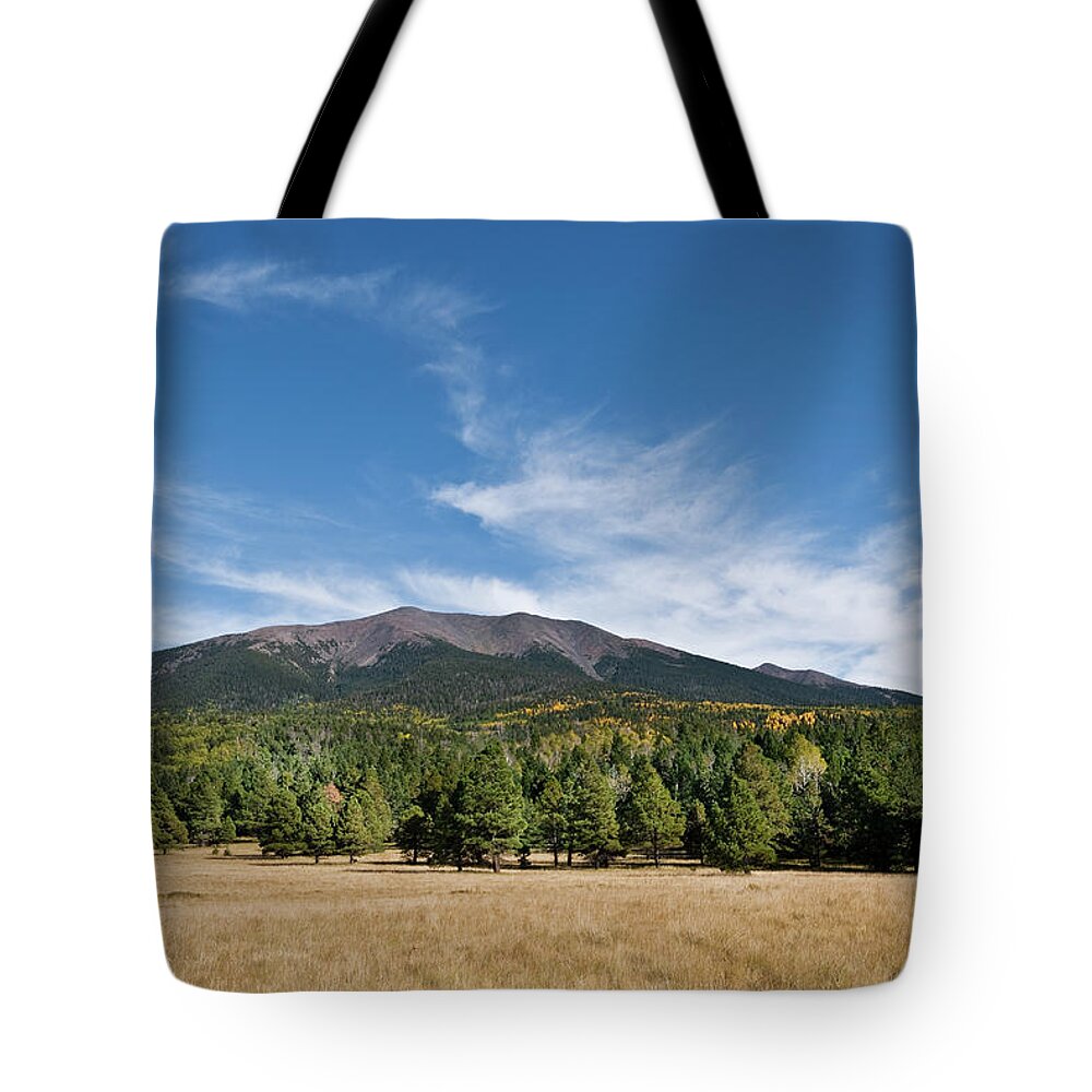 Arizona Tote Bag featuring the photograph Humphreys Peak from Hart Prairie by Jeff Goulden