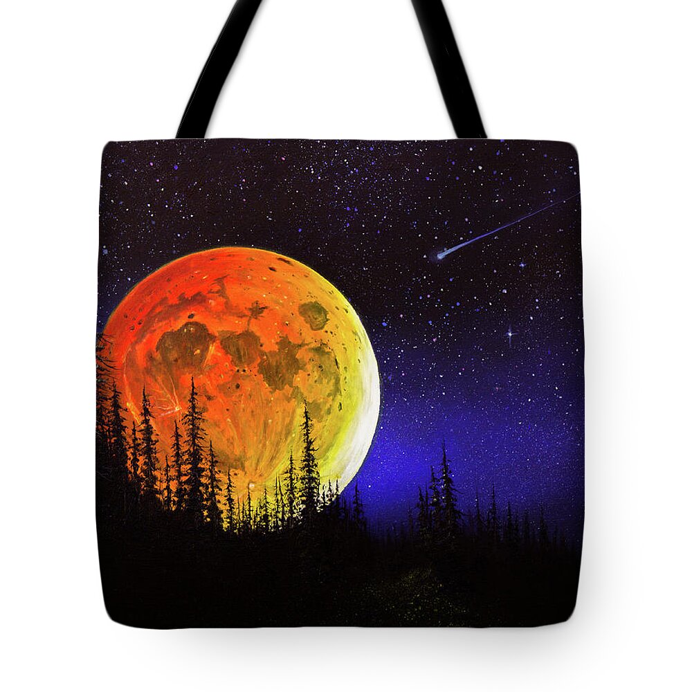 Full Moon Tote Bag featuring the painting Hunter's Harvest Moon by Chris Steele