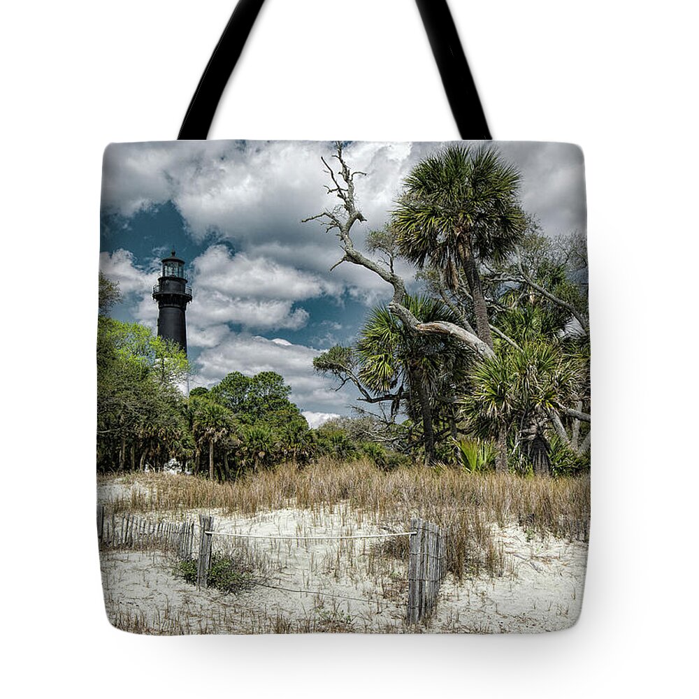 Sand Tote Bag featuring the photograph Hunting Island Lighthouse by Erika Fawcett