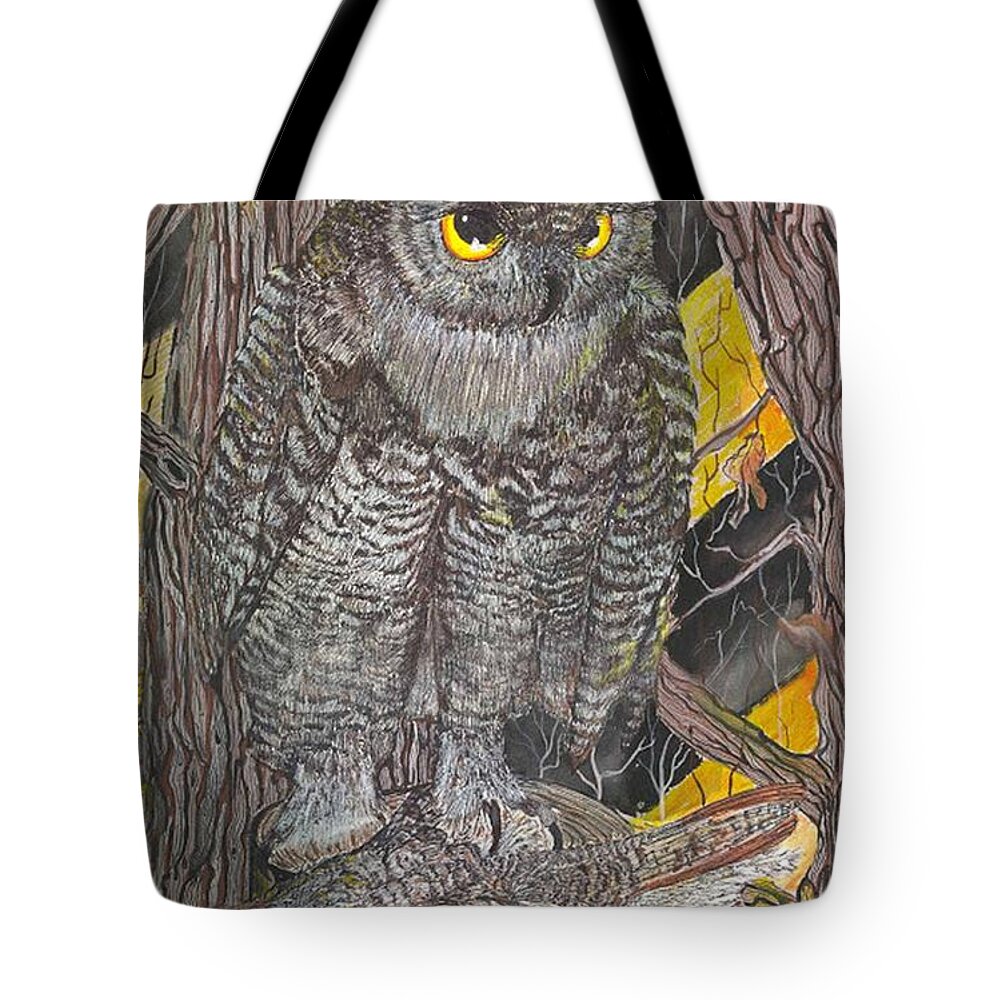 Owl Tote Bag featuring the painting Hunting Owl by Darren Cannell