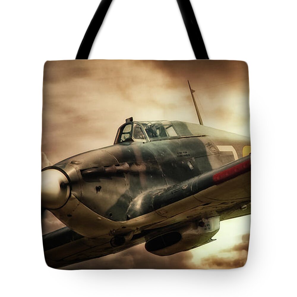 Hurricane Tote Bag featuring the digital art Hurricane Fighter by Airpower Art