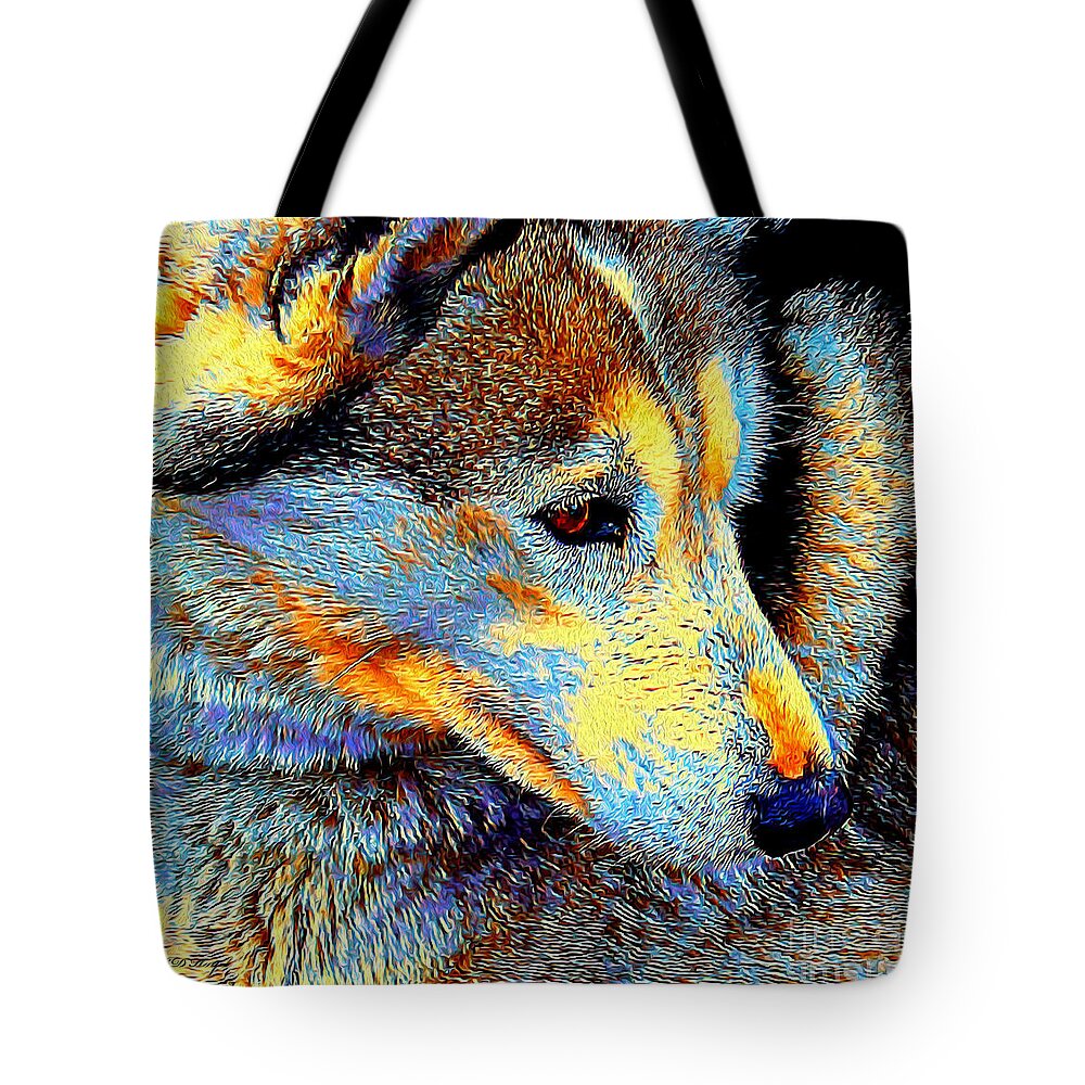 Dogs Tote Bag featuring the digital art Husky Up Close by DB Hayes