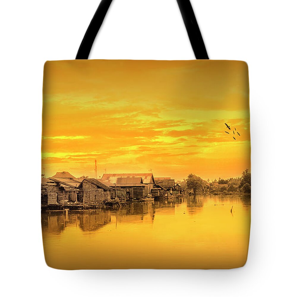 Scene Tote Bag featuring the photograph Huts Yellow by Charuhas Images