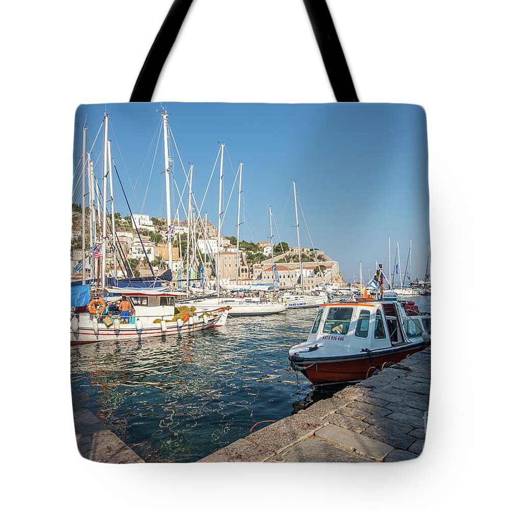 Aegis Tote Bag featuring the photograph Hydra habour by Hannes Cmarits