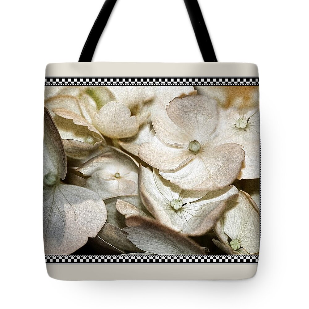 Hydrangea Tote Bag featuring the photograph Hydrangea Blossom 2 Framed by Andrea Lazar