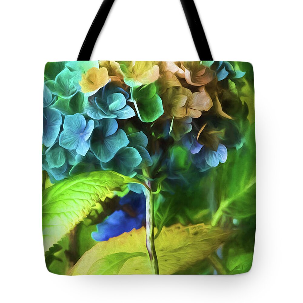 Painterly Tote Bag featuring the painting Hydrangeas by Bonnie Bruno