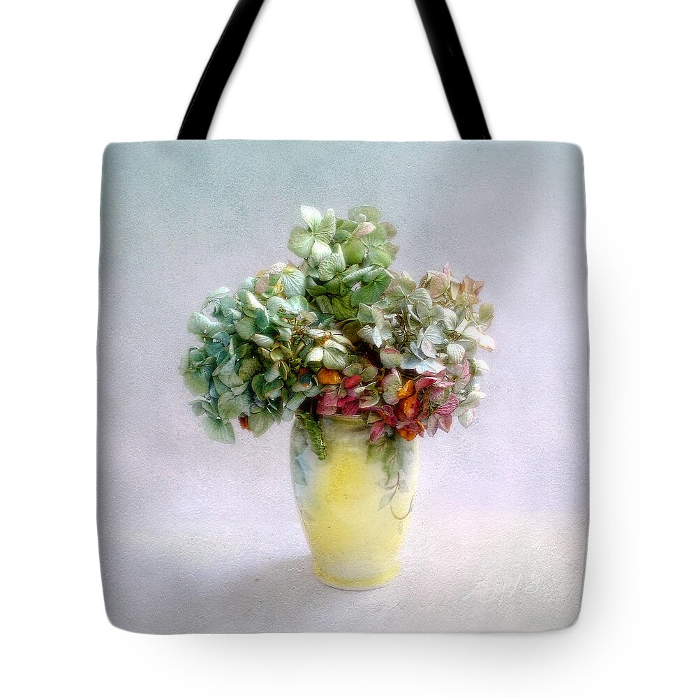 Hydrangea Tote Bag featuring the photograph Hydrangeas in Autumn Still Life by Louise Kumpf