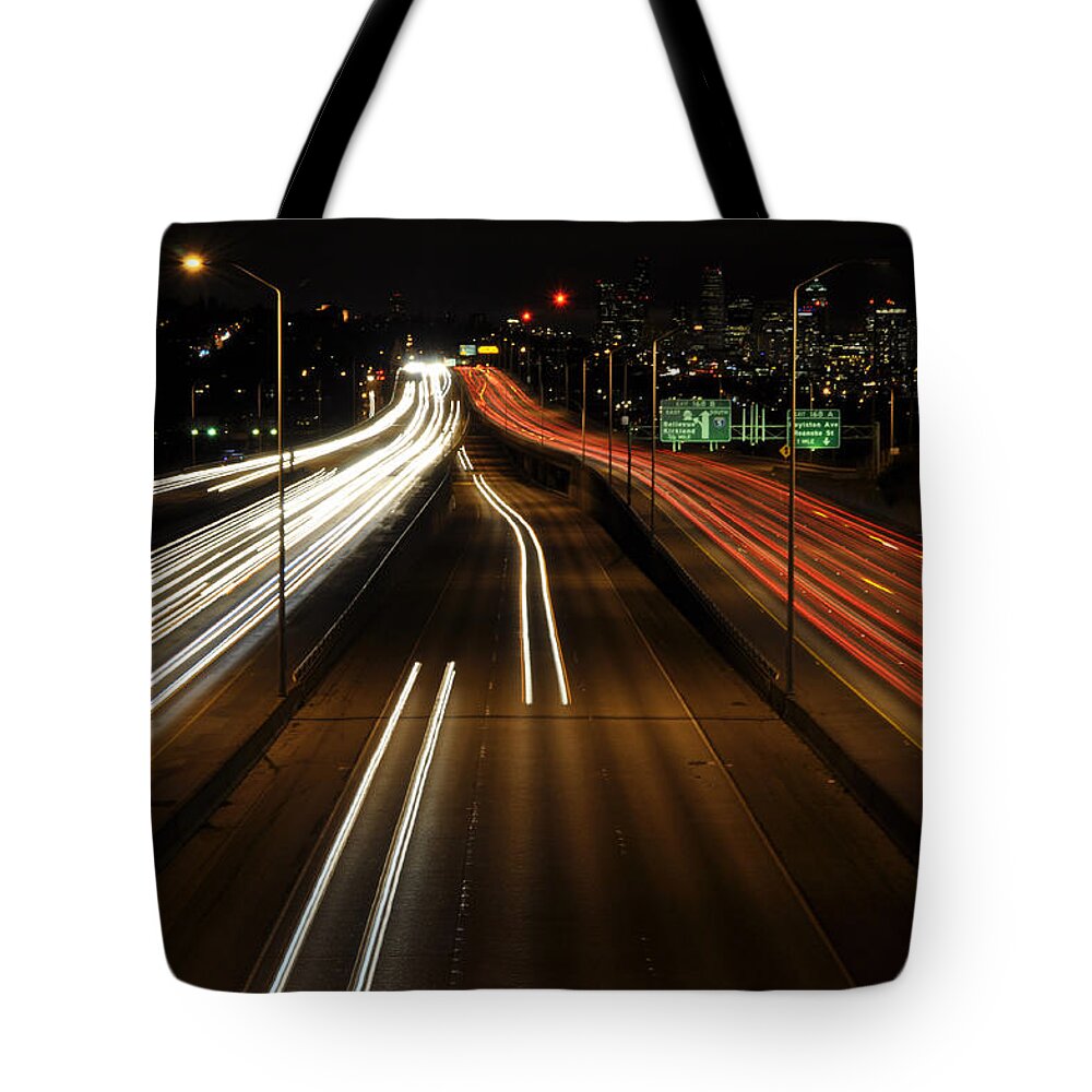 Night Tote Bag featuring the photograph I-5 at Night 2 by Pelo Blanco Photo