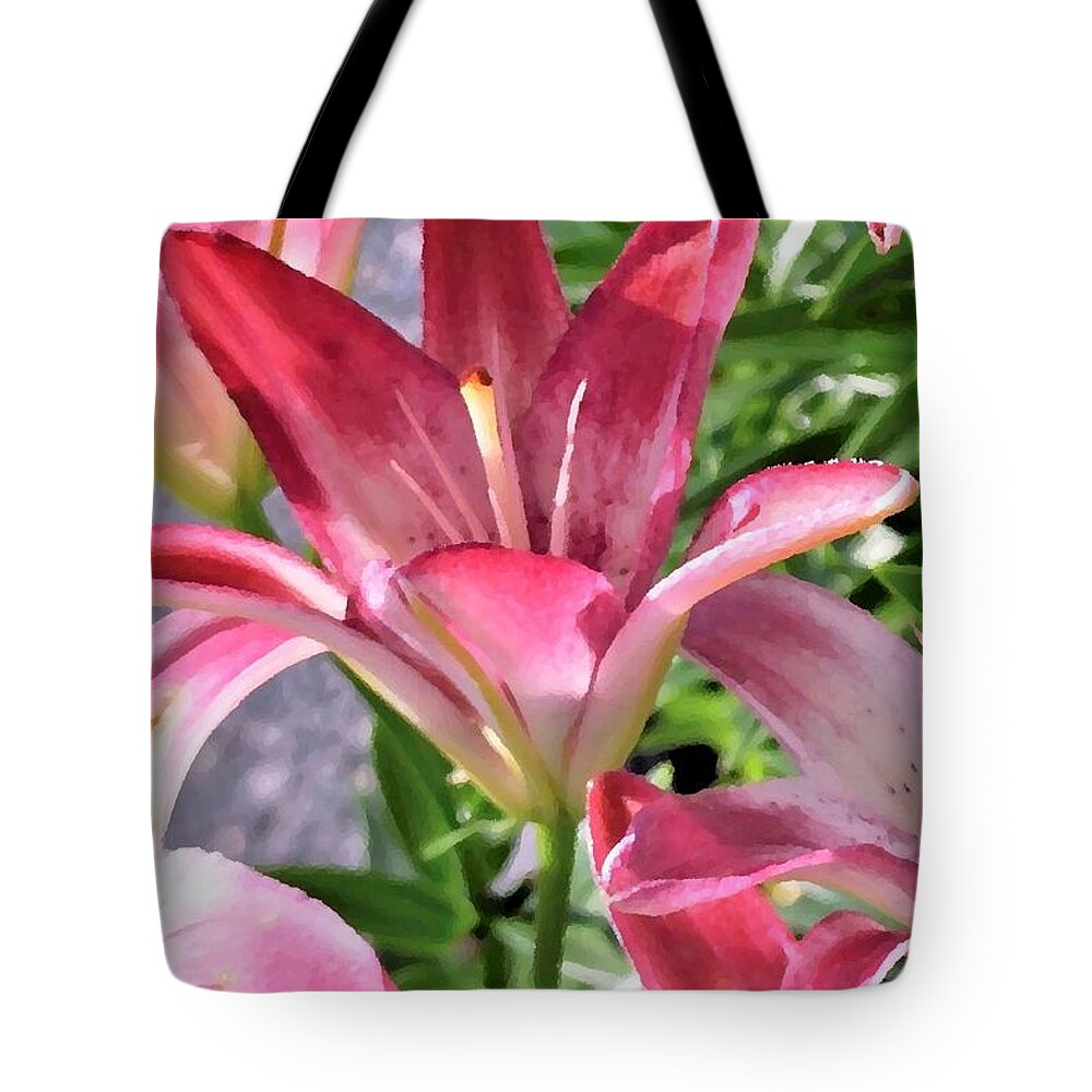 Pink Lilies Tote Bag featuring the photograph Exquisite Pink Lilies by Kim Bemis