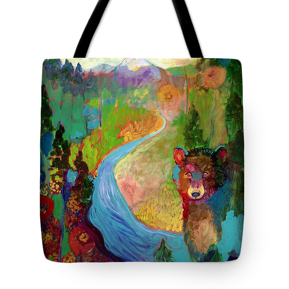 Bear Tote Bag featuring the painting I Am The Mountain Stream by Jennifer Lommers
