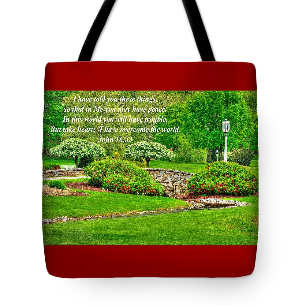 Bible Tote Bag featuring the photograph I Have Told You These Things So That in Me You May Have Peace - John 16.33 - Spring Lancaster County by Michael Mazaika