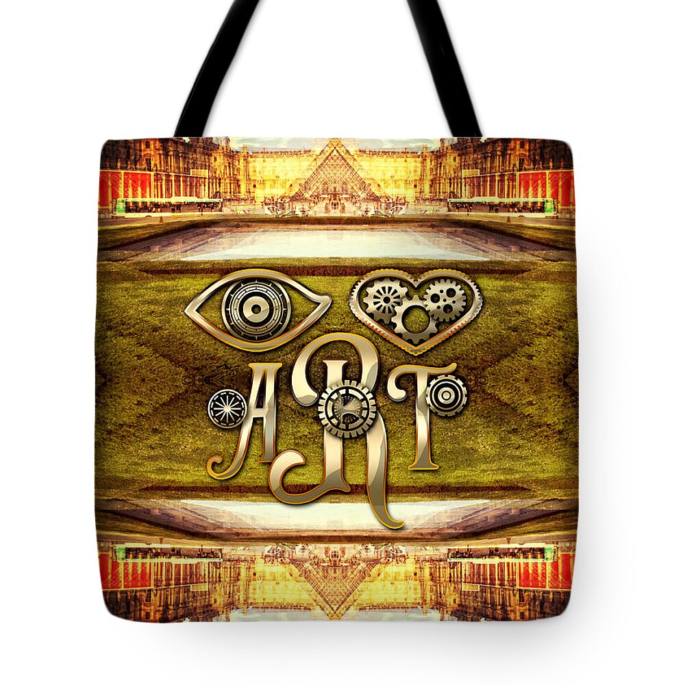 I Love Art Tote Bag featuring the photograph I Heart Art Louvre Museum Paris da Vinci Gears by Beverly Claire Kaiya