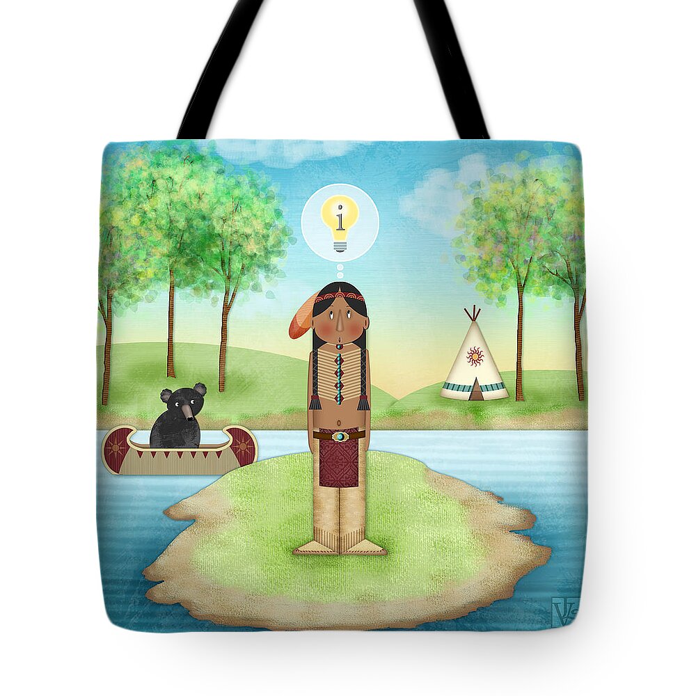 Indian Tote Bag featuring the digital art I is for Indian by Valerie Drake Lesiak