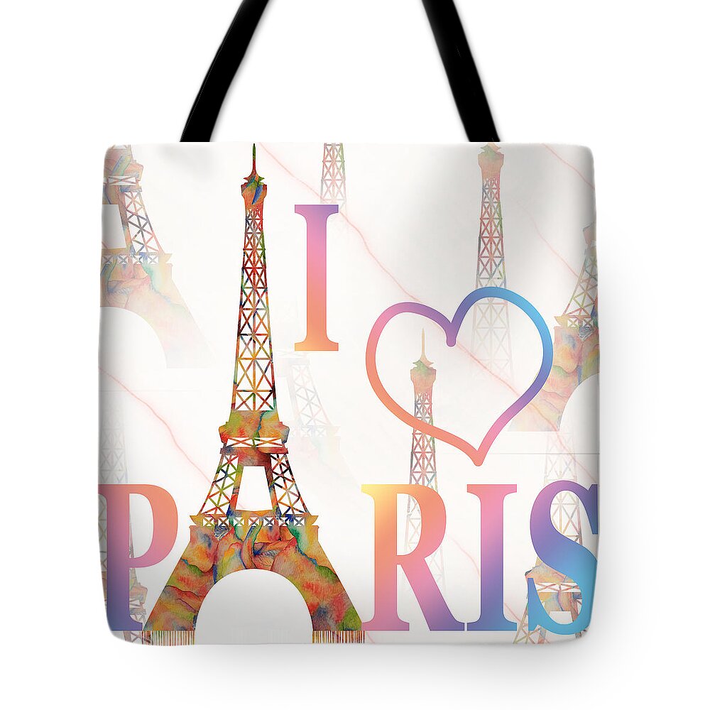 Paris Illustration Tote Bag featuring the painting I LOVE PARIS mixed media by Georgeta Blanaru