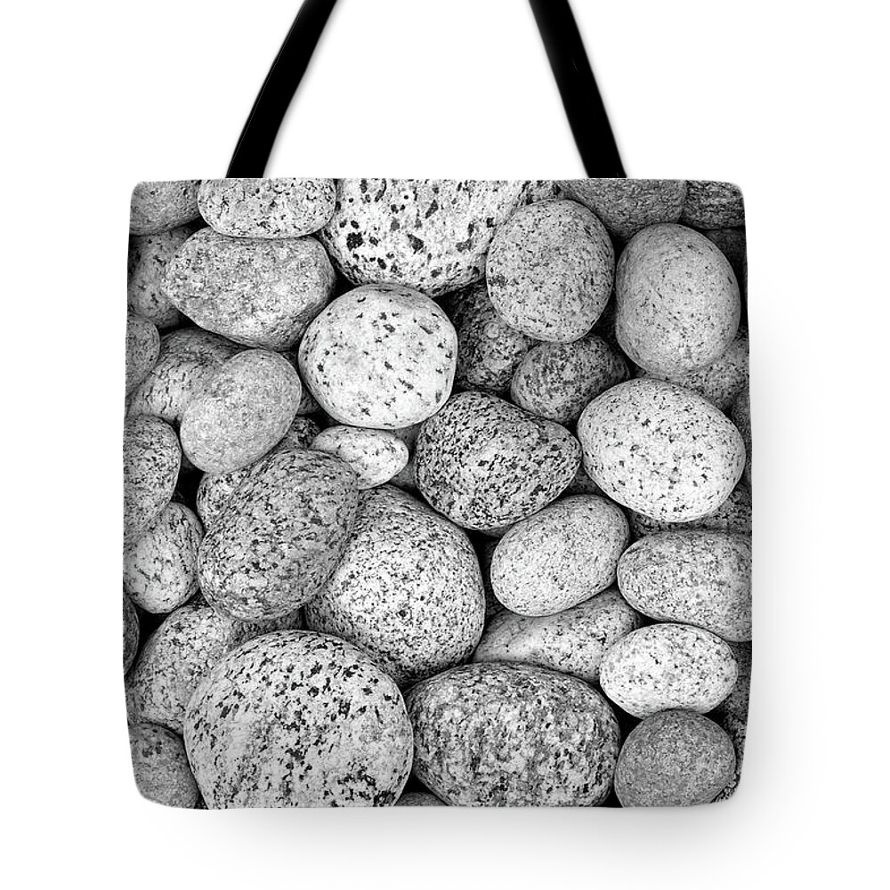 Speckled Tote Bag featuring the photograph I Love Stones Black and White by Kathi Mirto