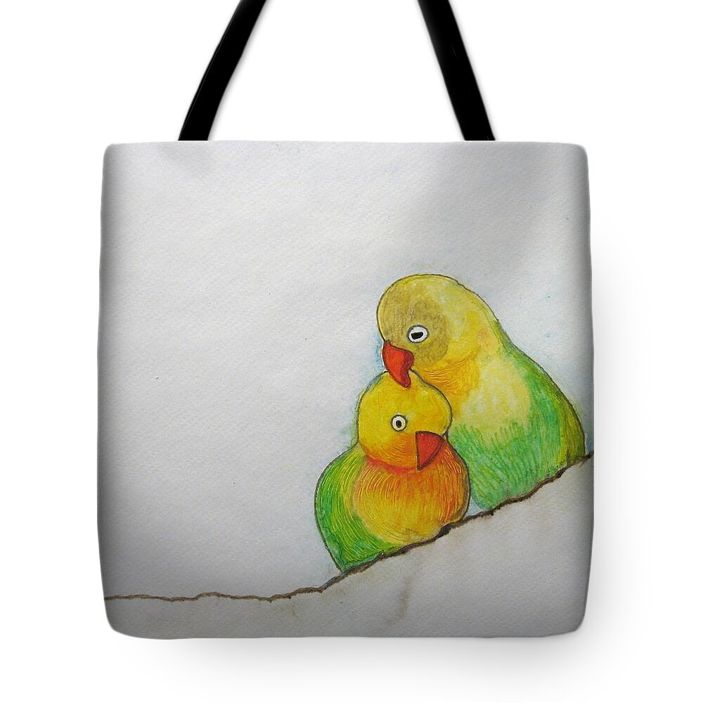 Parakeet Tote Bag featuring the painting I Love You by Patricia Arroyo