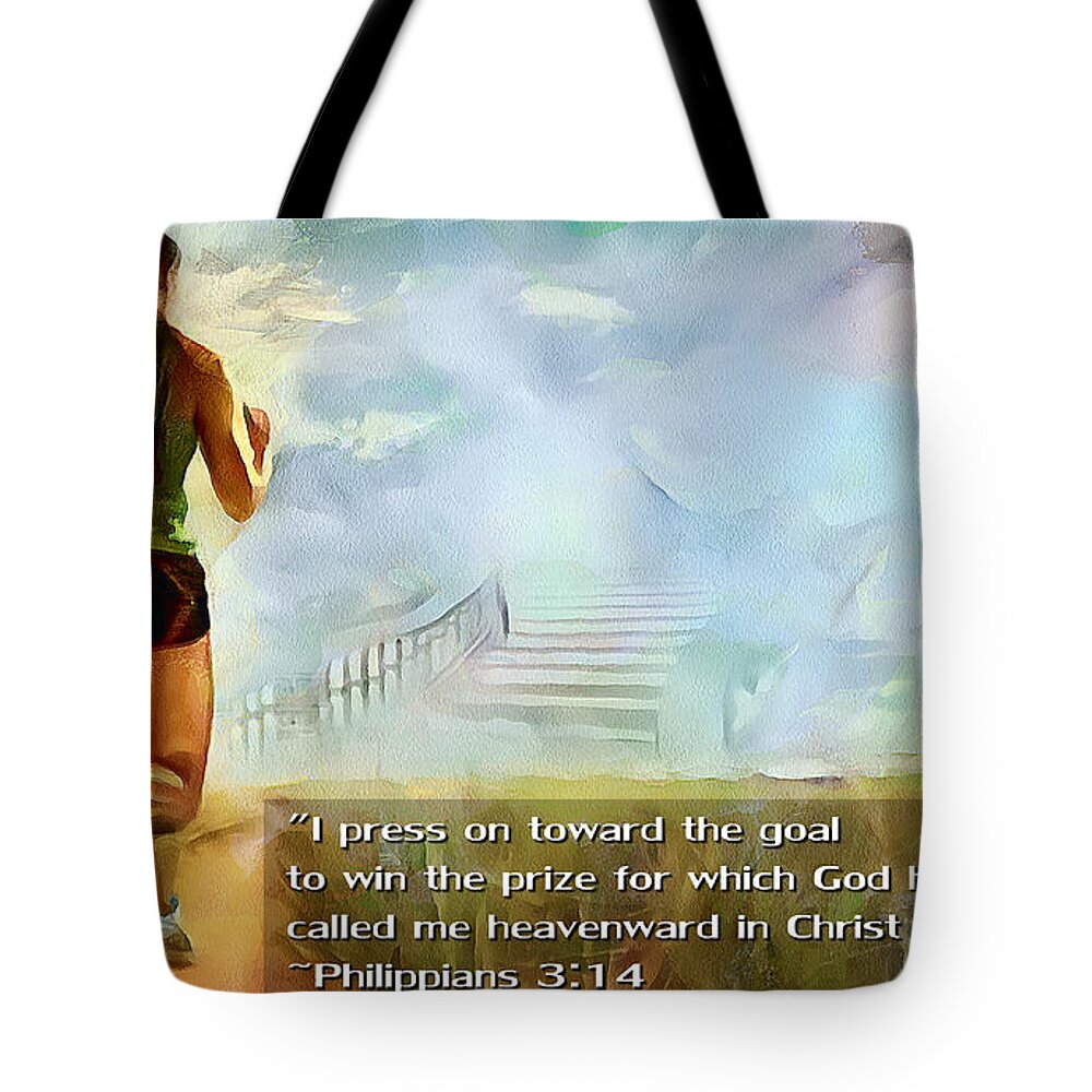 Christian Art Tote Bag featuring the painting I PRESS - Female and TEXT by Wayne Pascall