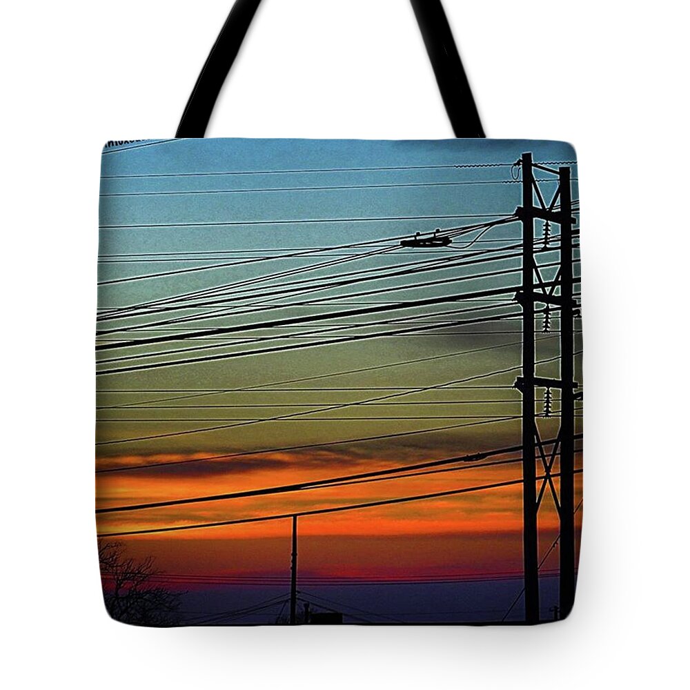 Wires Tote Bag featuring the photograph I Think That A Few #wires Are by Austin Tuxedo Cat