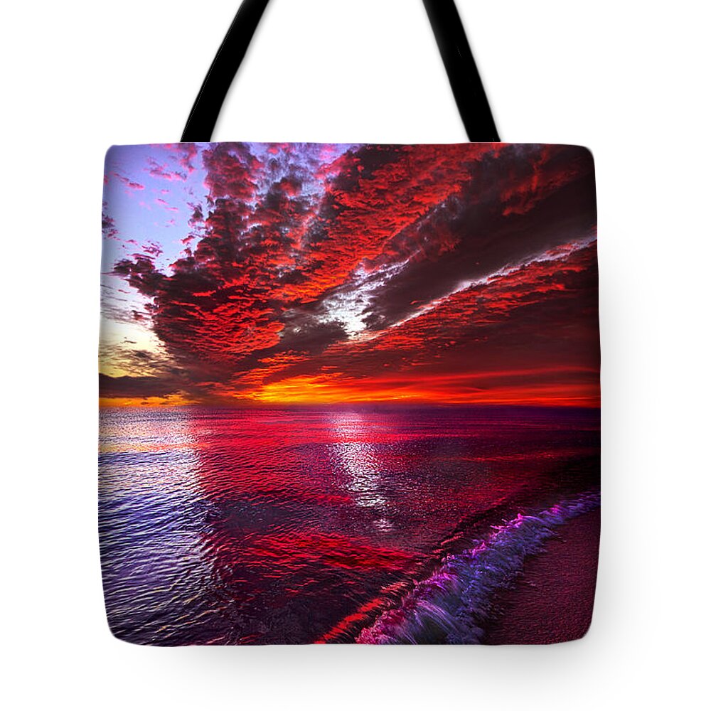 Lake Michigan Tote Bag featuring the photograph I Wake as a Child to See the World Begin by Phil Koch