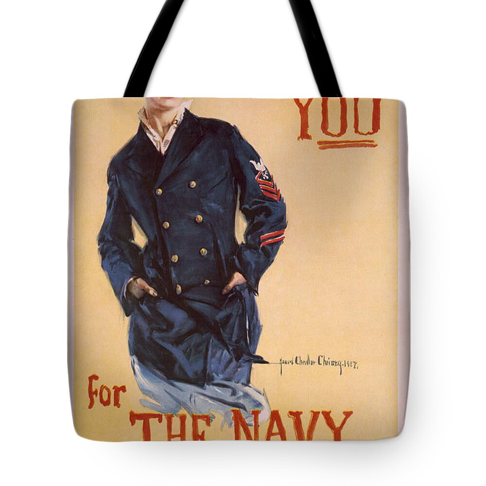 I Tote Bag featuring the painting I want you for the Navy patriotic vintage poster art by Vintage Collectables