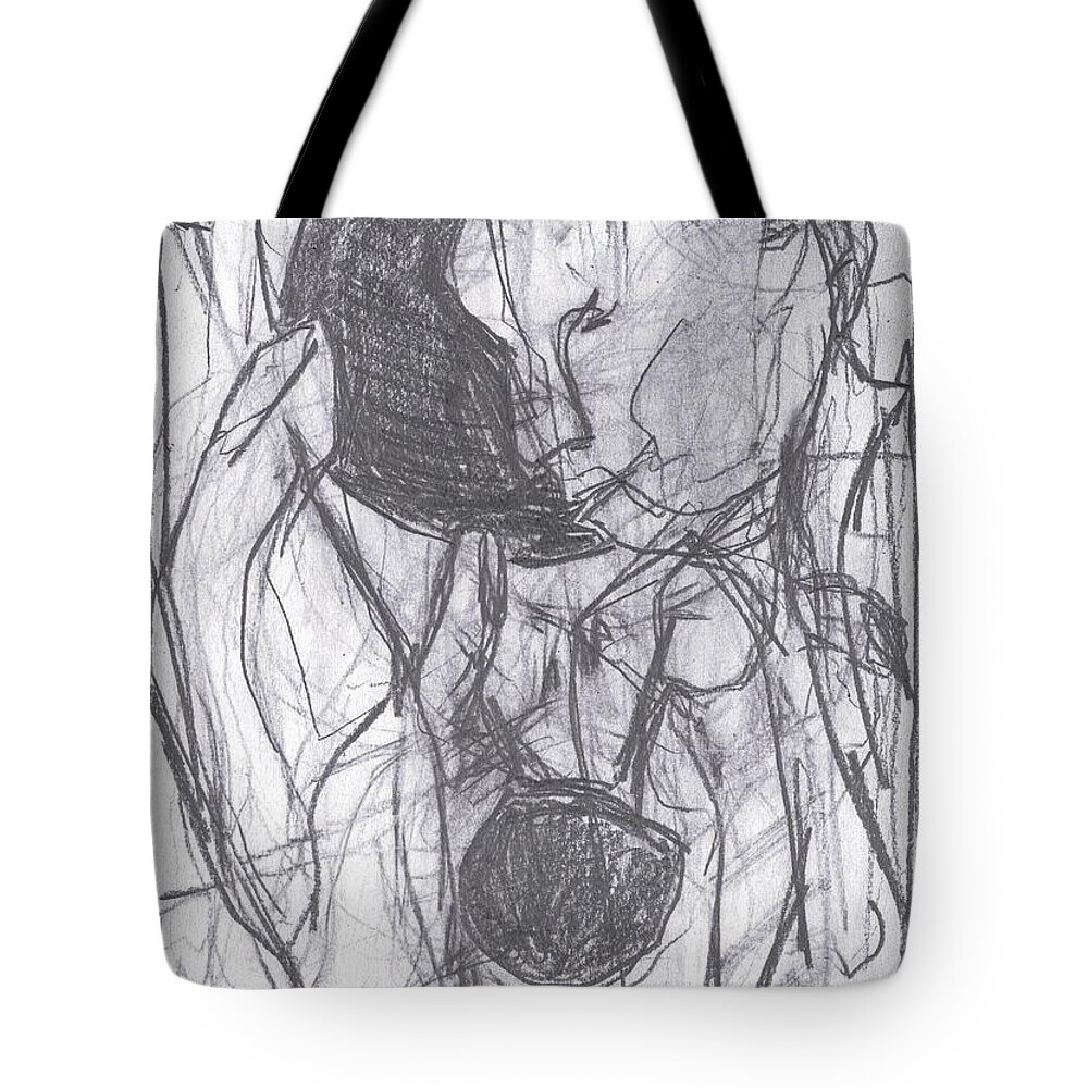 Sketch Tote Bag featuring the drawing I was born in a mine 3 by Edgeworth Johnstone