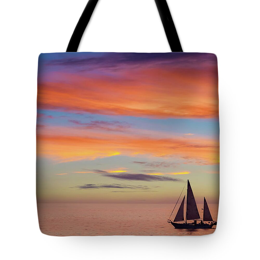 Beach Tote Bag featuring the photograph I Will Sail Away, and Take your Heart With Me by Peter Tellone