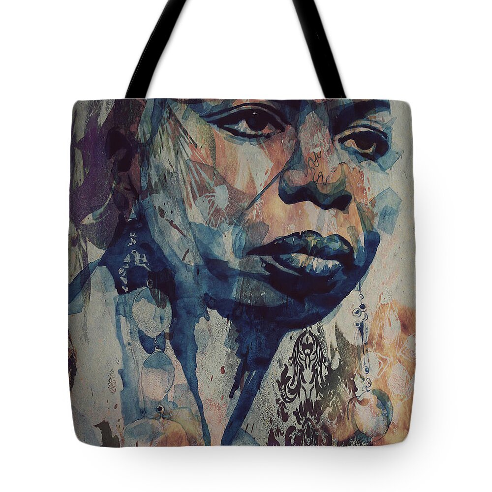 Nina Simone Tote Bag featuring the mixed media I Wish I Knew How It Would Be Feel To Be Free by Paul Lovering