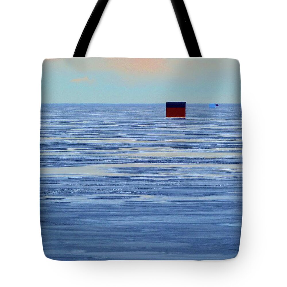 Abstract Tote Bag featuring the digital art Ice And Ice Hut Composition by Lyle Crump