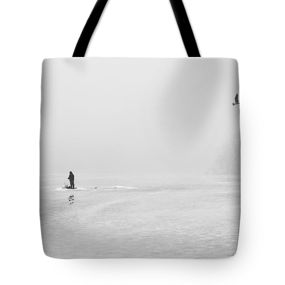 Ice Tote Bag featuring the photograph Ice Fishermen by Dick Pratt