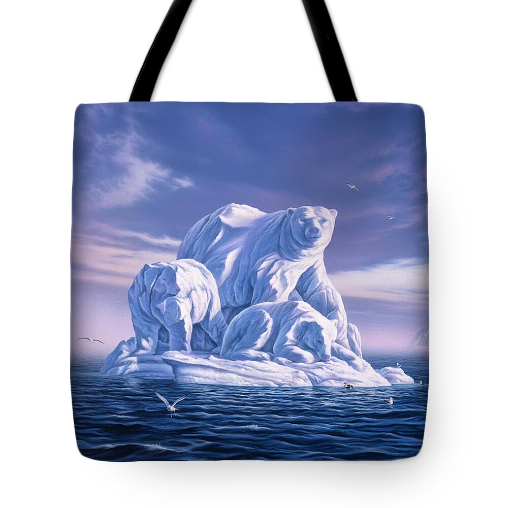 Polar Bear Tote Bag featuring the painting Icebeargs by Jerry LoFaro