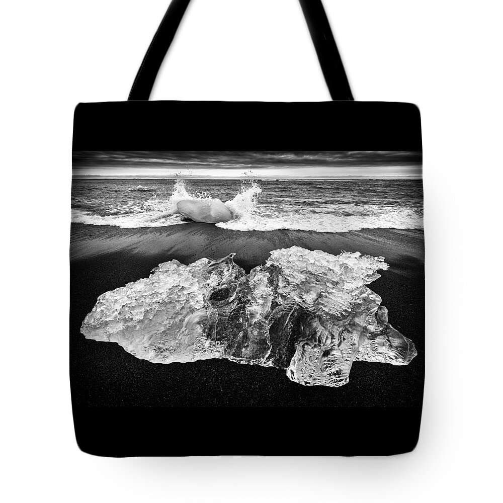 Iceland Tote Bag featuring the photograph Iceberg in Iceland black and white by Matthias Hauser