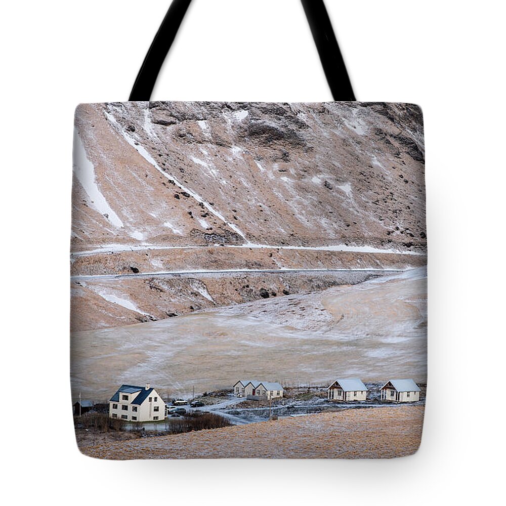 Iceland Tote Bag featuring the photograph Icelandic mountain landscape, VIK village by Michalakis Ppalis