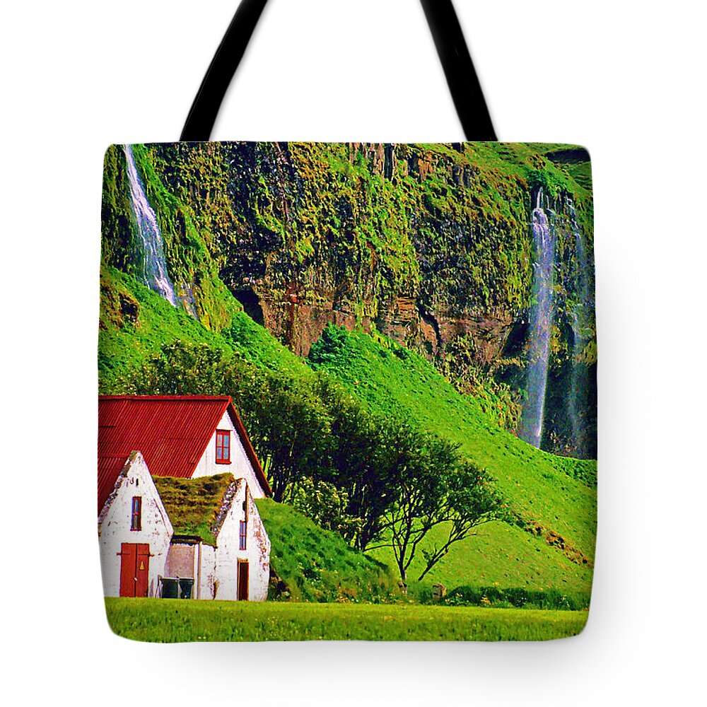 Thorsmork Valley Tote Bag featuring the photograph Icelandic Waterfalls by Dennis Cox