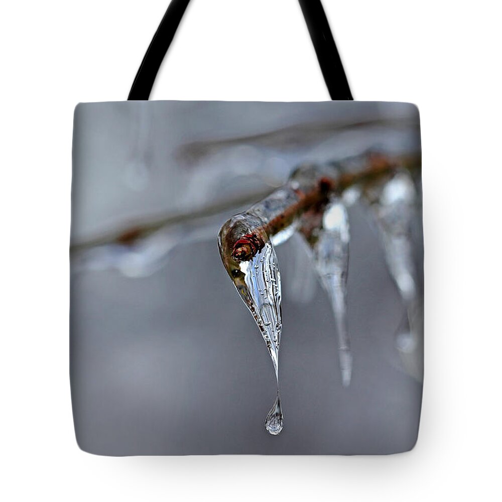 Icicle Tote Bag featuring the photograph Icicle Teardrop by Debbie Oppermann