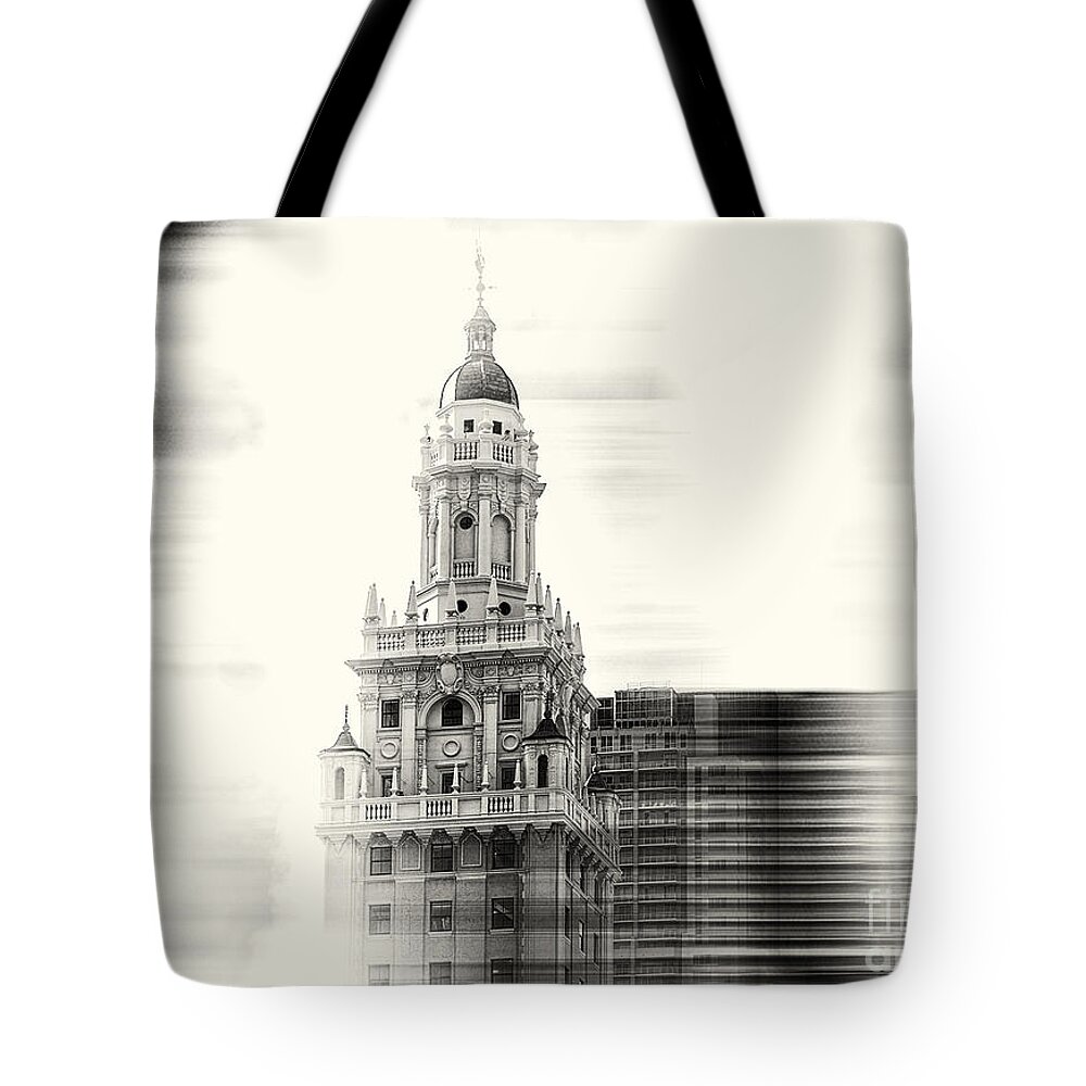 Freedom Tower Tote Bag featuring the photograph Iconic Freedom Tower Miami BW by Rene Triay FineArt Photos