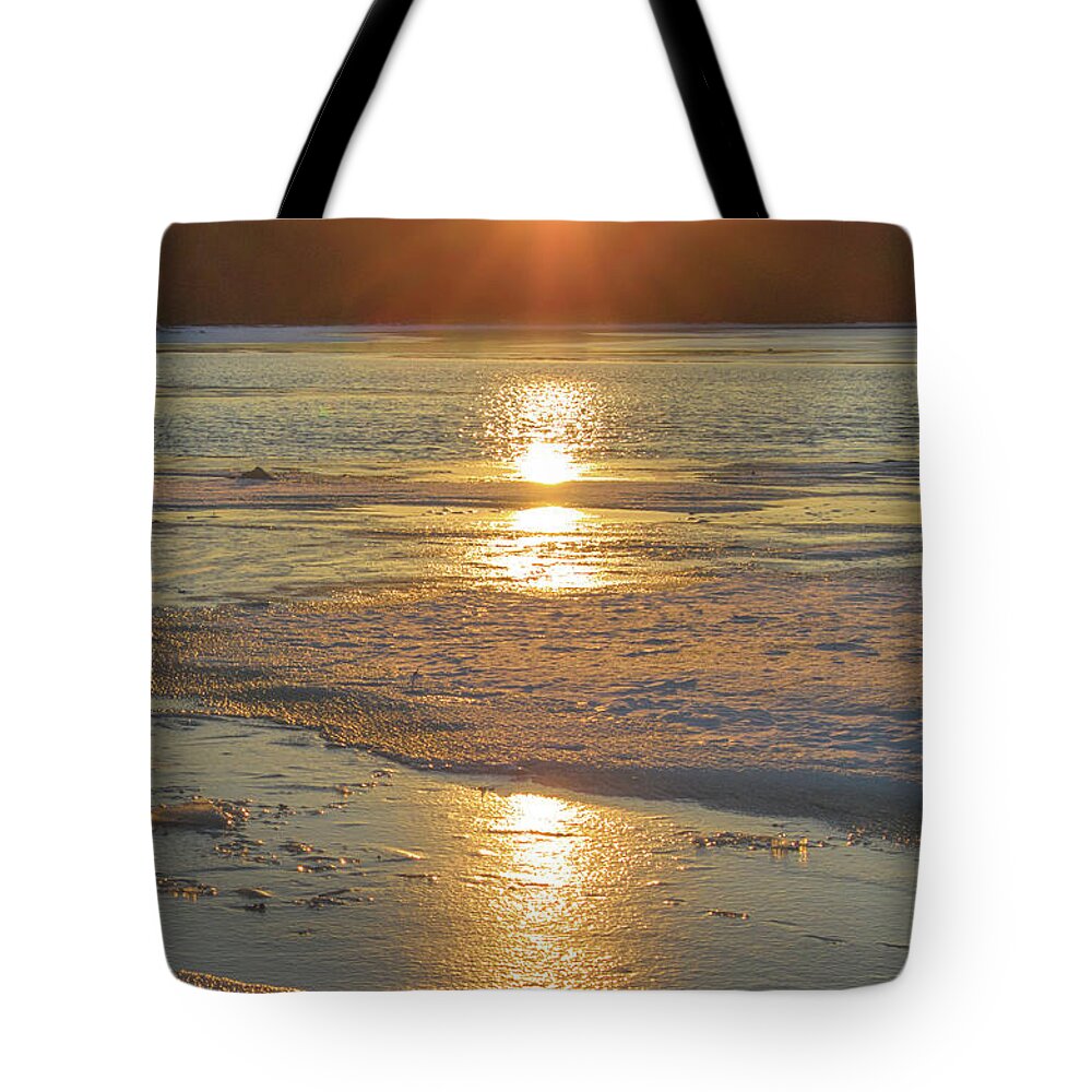 Sunset Tote Bag featuring the photograph Icy Sunset by Beth Venner