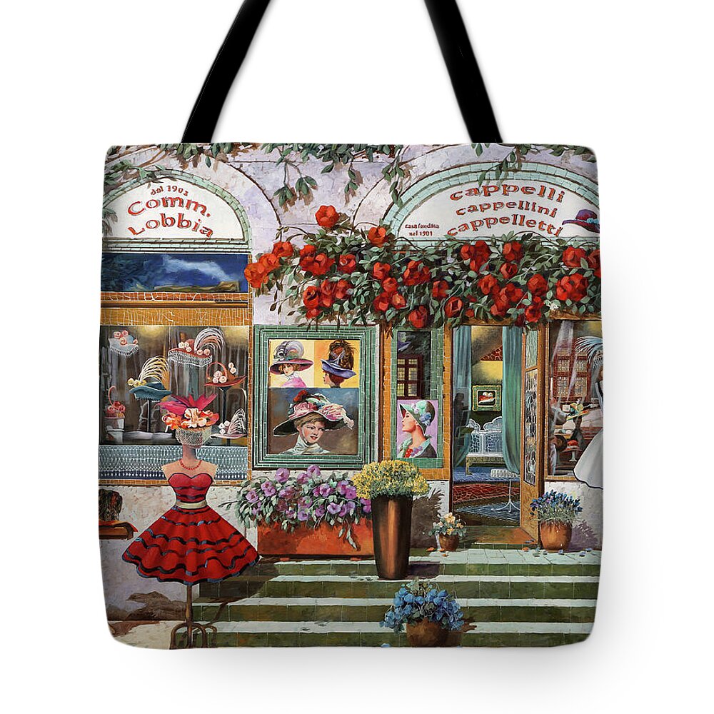 Hat Shop Tote Bag featuring the painting il Cappellaio by Guido Borelli