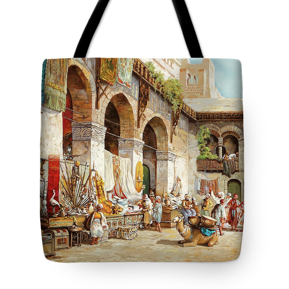 Arab Market Tote Bag featuring the painting Il Mercato Arabo by Guido Borelli