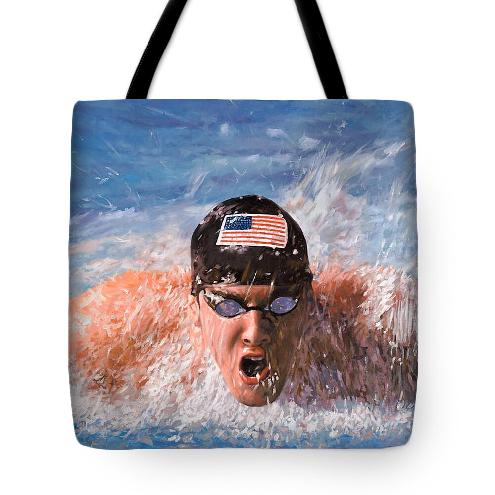 Swim Tote Bag featuring the painting Il Nuotatore by Guido Borelli