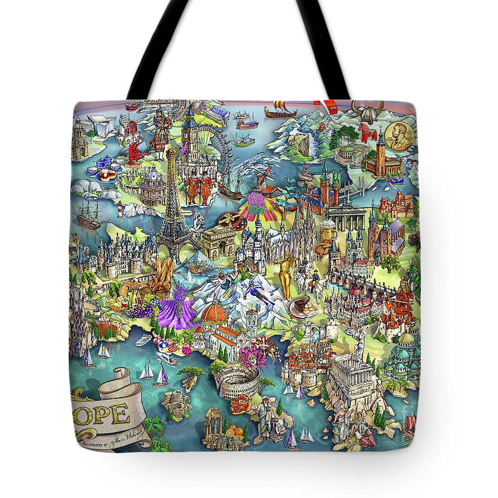 Europe Tote Bag featuring the painting Illustrated Map of Europe by Maria Rabinky