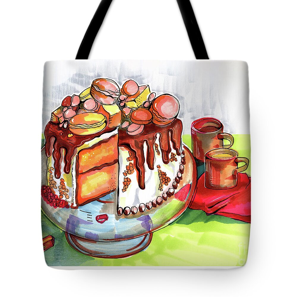 Dessert Tote Bag featuring the drawing Illustration Of Winter Party Cake by Ariadna De Raadt