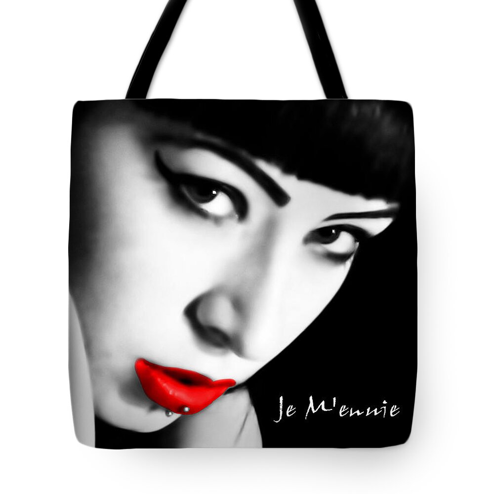 Red Lips Tote Bag featuring the photograph I'm Bored by Bruce Gannon