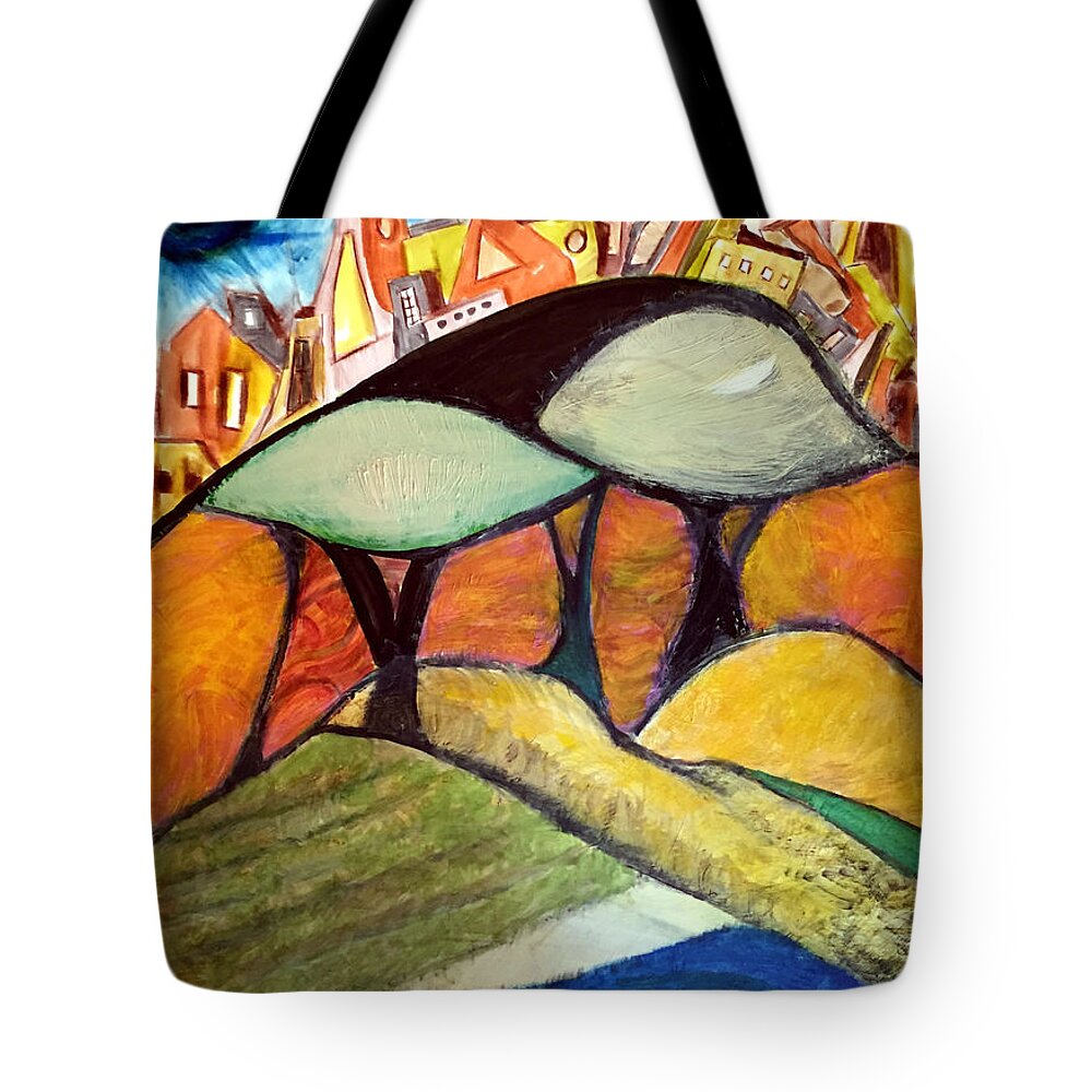 Impressionist Tote Bag featuring the painting Imaginary Roadside Mushroom Trees by Dennis Ellman